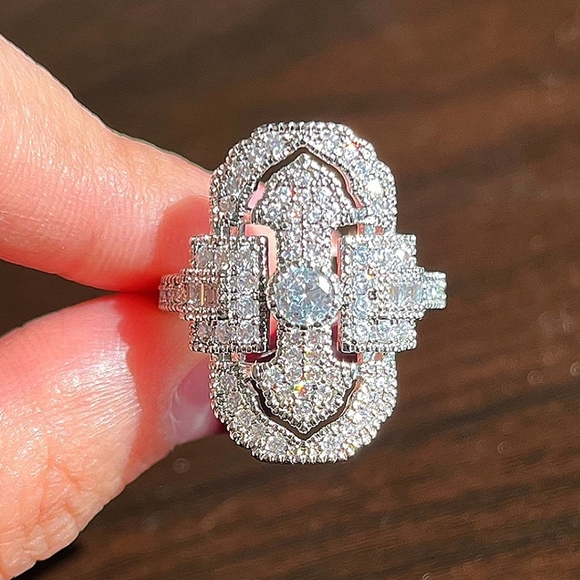 Geometric Zircon Sterling Silver Ring - Picture 2 of 5